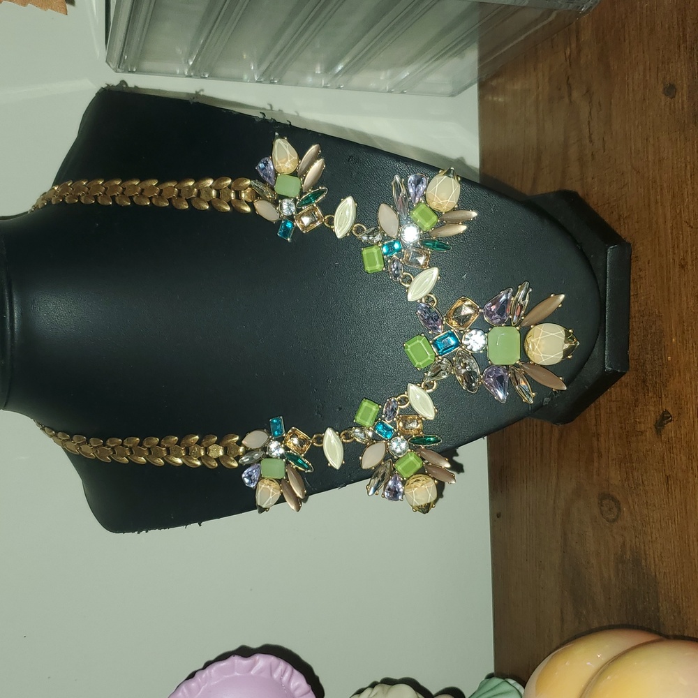 Stella & Dot Gold and Pastel Floral Necklace